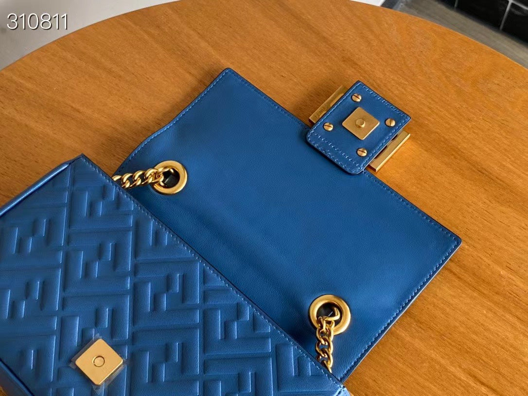 Fend Baguette 24 Bag With FF Motif Blue Leather Ghw mysite