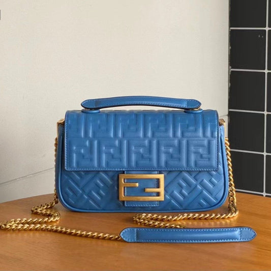 Fend Baguette 24 Bag With FF Motif Blue Leather Ghw mysite