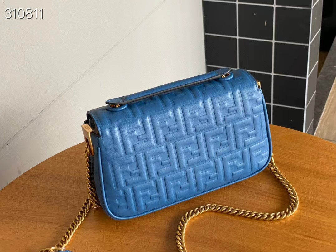 Fend Baguette 24 Bag With FF Motif Blue Leather Ghw mysite