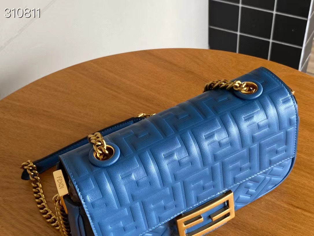Fend Baguette 24 Bag With FF Motif Blue Leather Ghw mysite