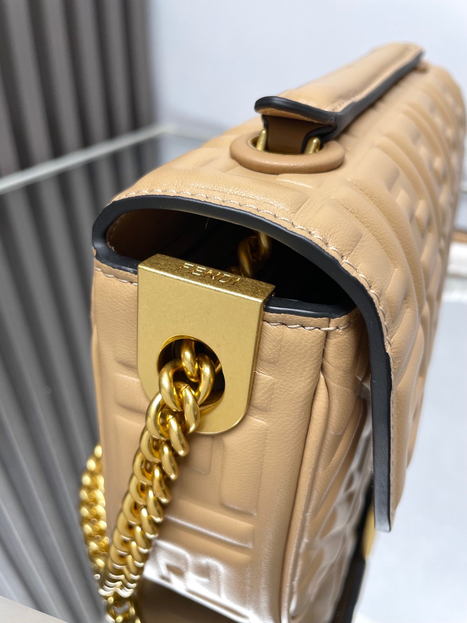 Fend Baguette 24 Bag With FF Motif Beige Leather Ghw mysite