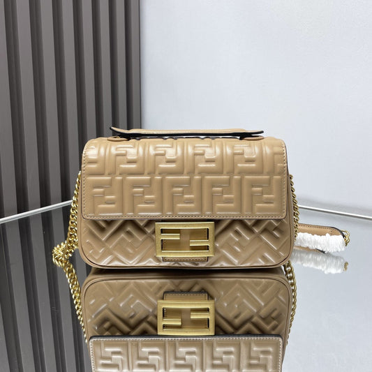 Fend Baguette 24 Bag With FF Motif Beige Leather Ghw mysite