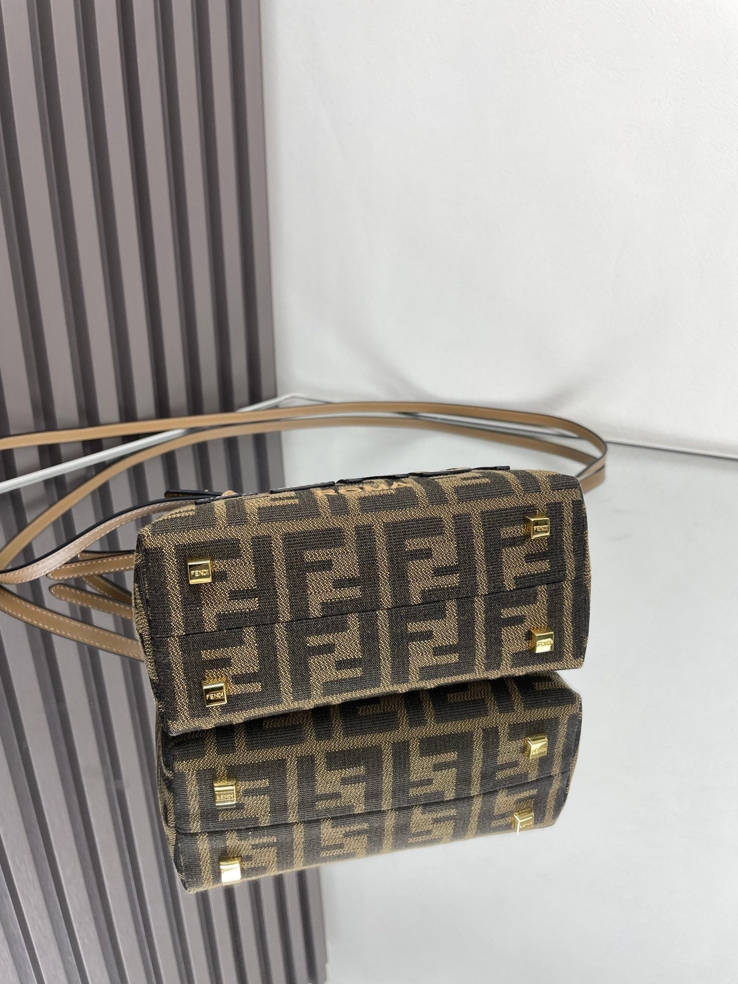BY THE WAY MINI 18 IN SOYA BEAN JACQUARD FABRIC AND BROWN CALFSKIN TRIM mysite