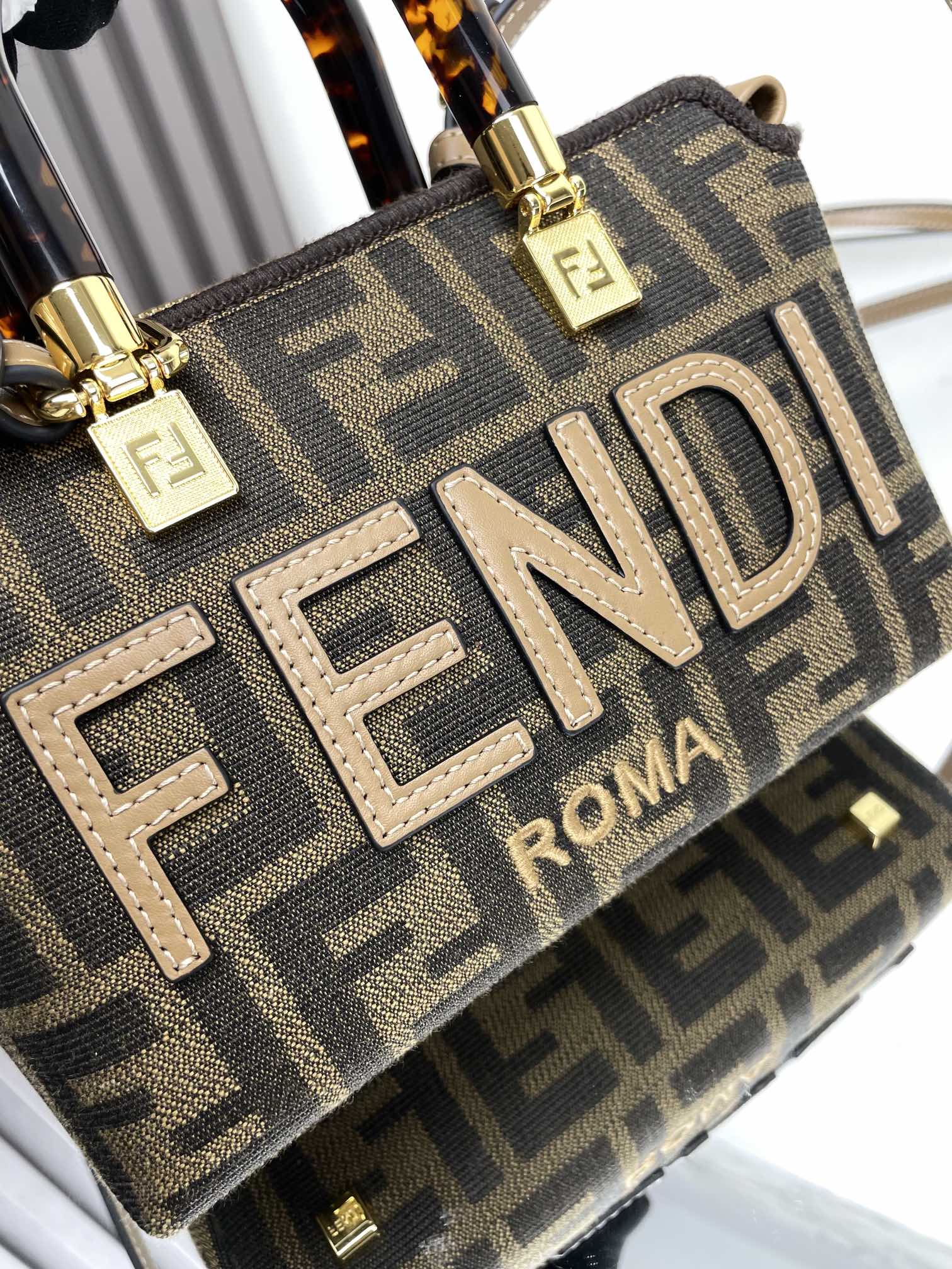 BY THE WAY MINI 18 IN SOYA BEAN JACQUARD FABRIC AND BROWN CALFSKIN TRIM mysite