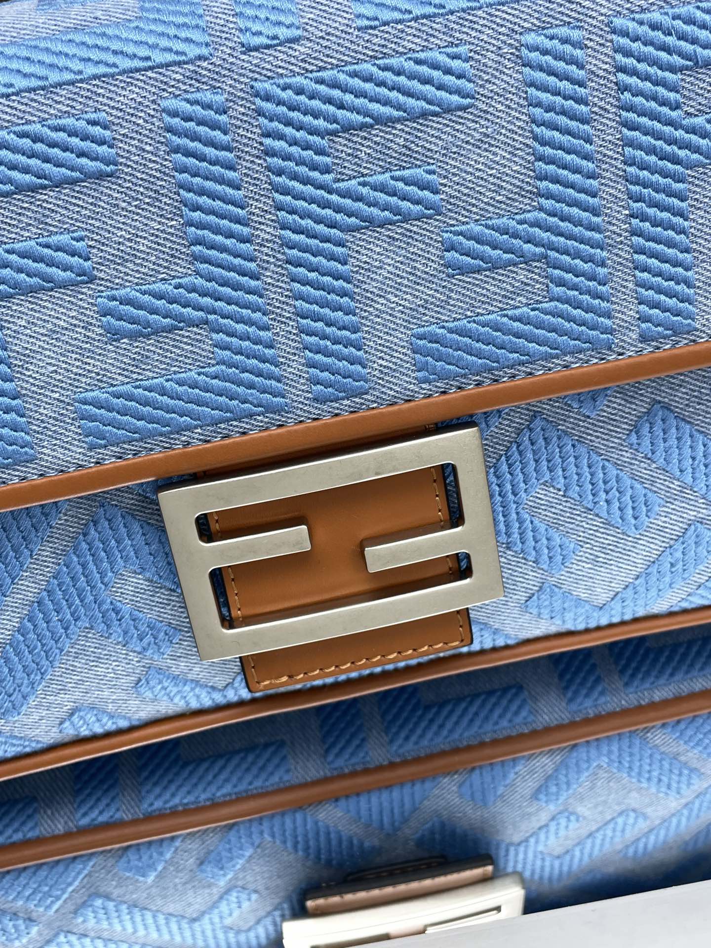 Fend Baguette Blue Brown Canvas Bag 27 with FF Embroidery Ghw mysite