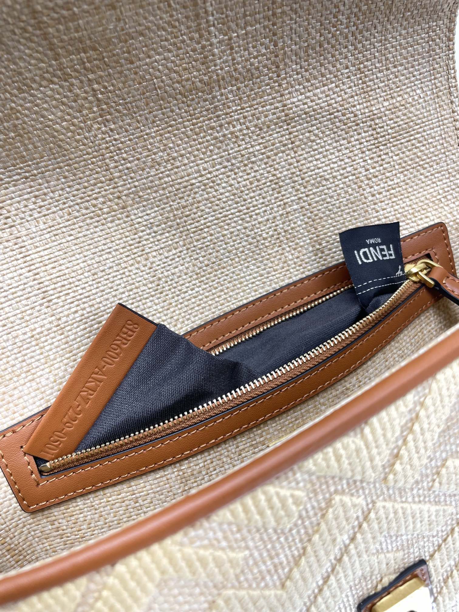 Fend Baguette Gold Tan Canvas Bag 27 with FF Embroidery Ghw mysite