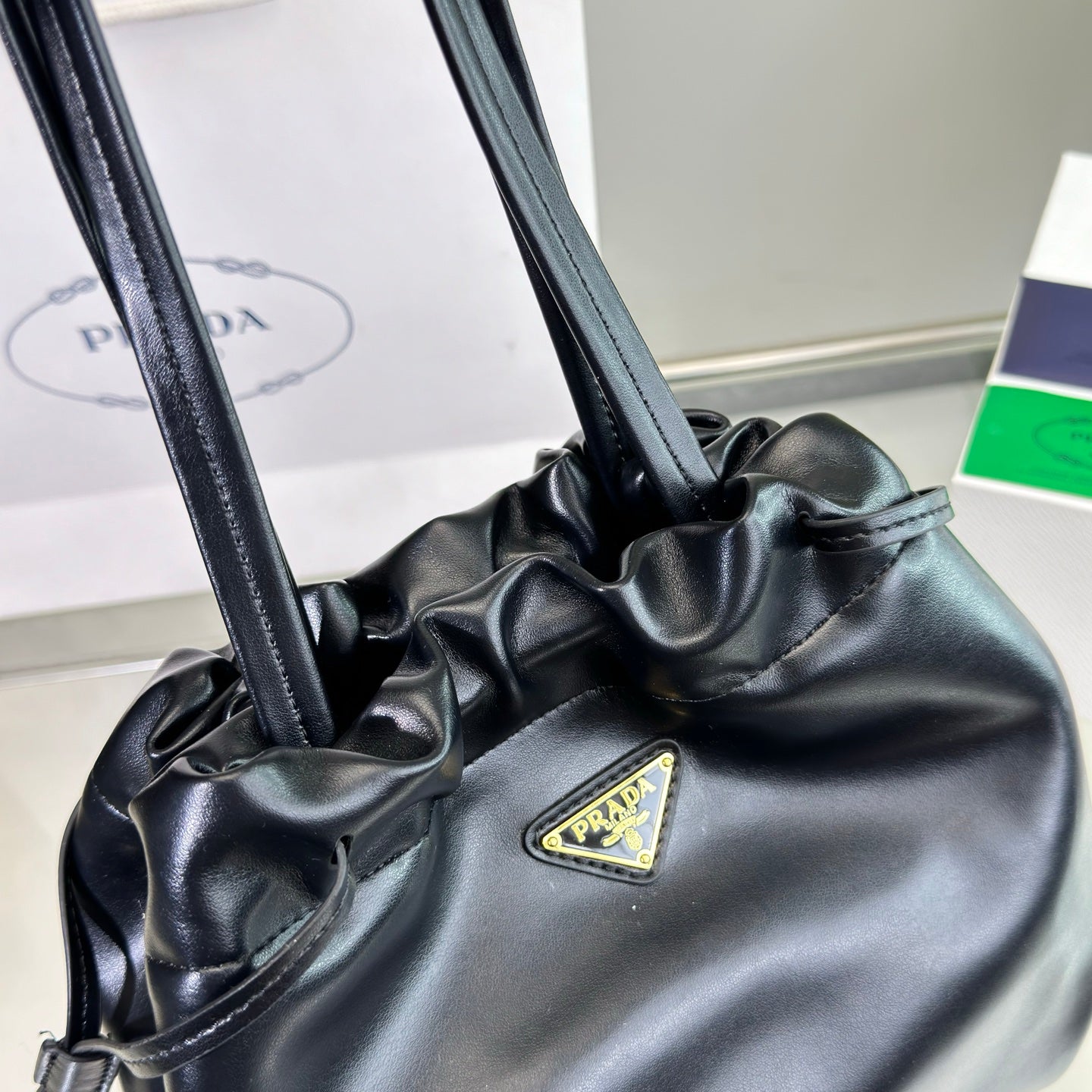 DRAWSTRING BUCKET BAG 25 IN BLACK SOFT LAMBSKIN mysite