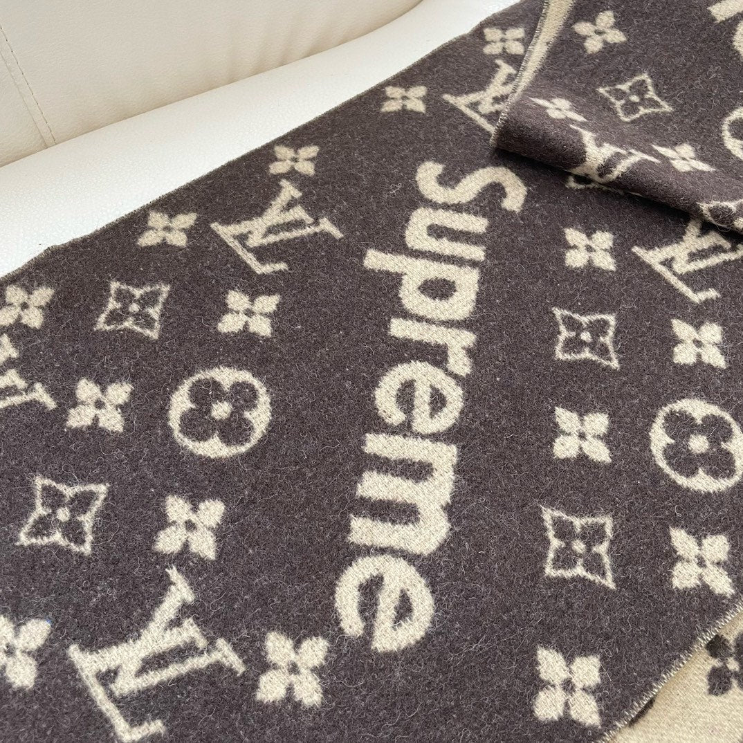 SUPREME X MONOGRAM 180 CM SCARF IN UMBER BROWN WOOL AND CASHMERE 392941 mysite