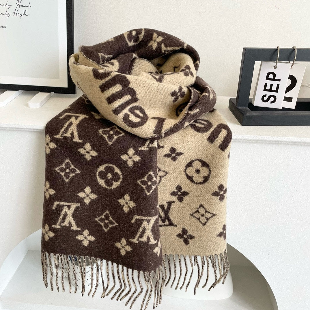 SUPREME X MONOGRAM 180 CM SCARF IN UMBER BROWN WOOL AND CASHMERE 392941 mysite