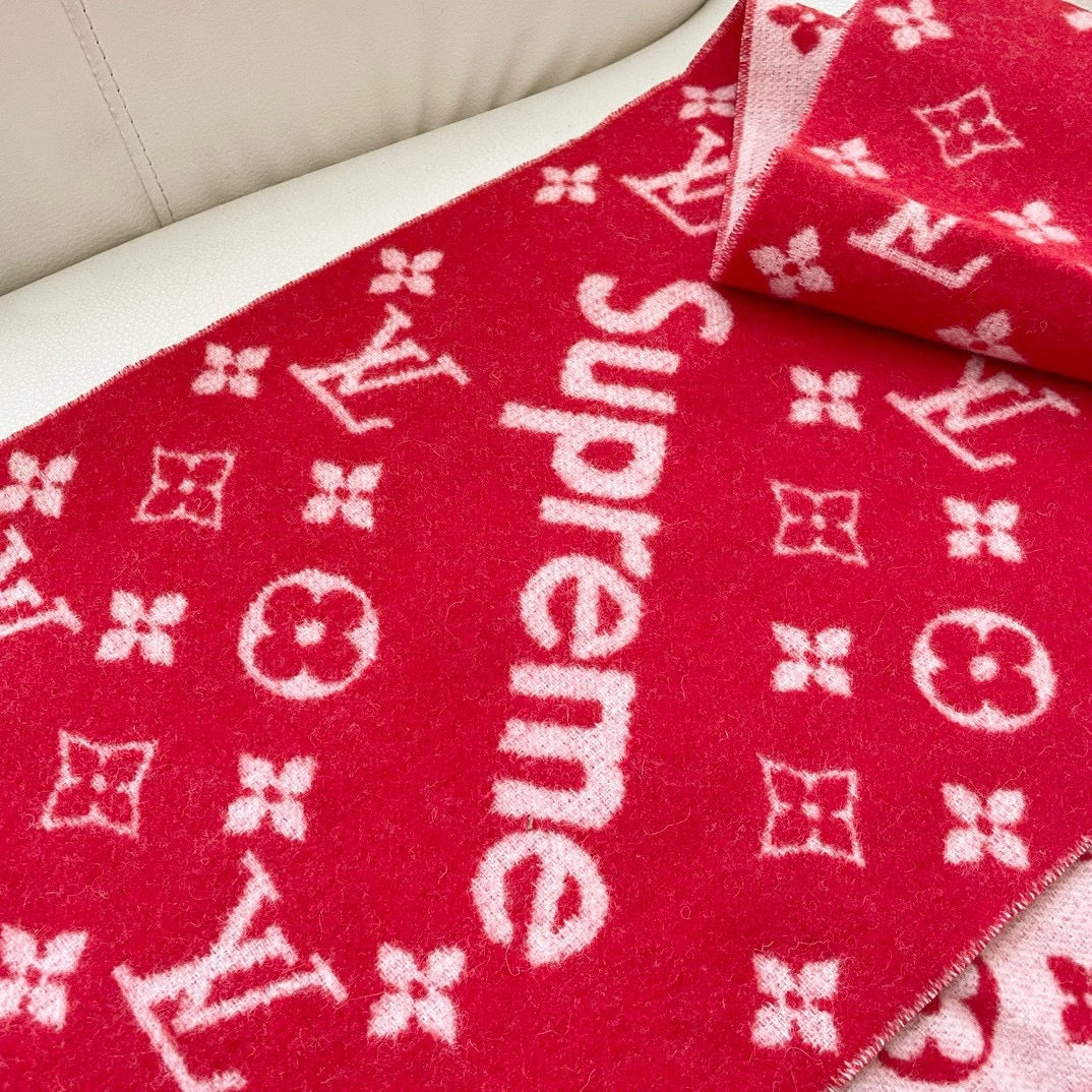 SUPREME X MONOGRAM 180 CM SCARF IN CHERRY RED WOOL AND CASHMERE 392942 mysite