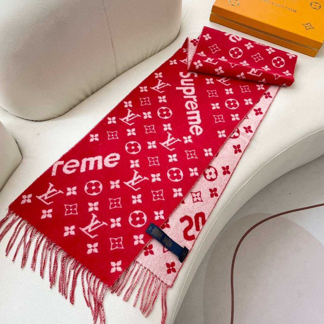 SUPREME X MONOGRAM 180 CM SCARF IN CHERRY RED WOOL AND CASHMERE 392942 mysite