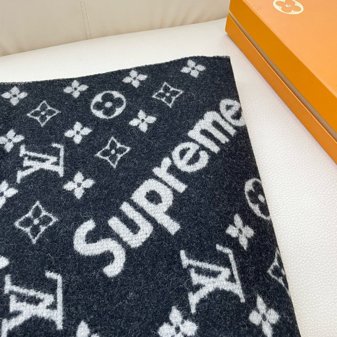 SUPREME X MONOGRAM 180 CM SCARF IN BLACK WOOL AND CASHMERE 392943 mysite