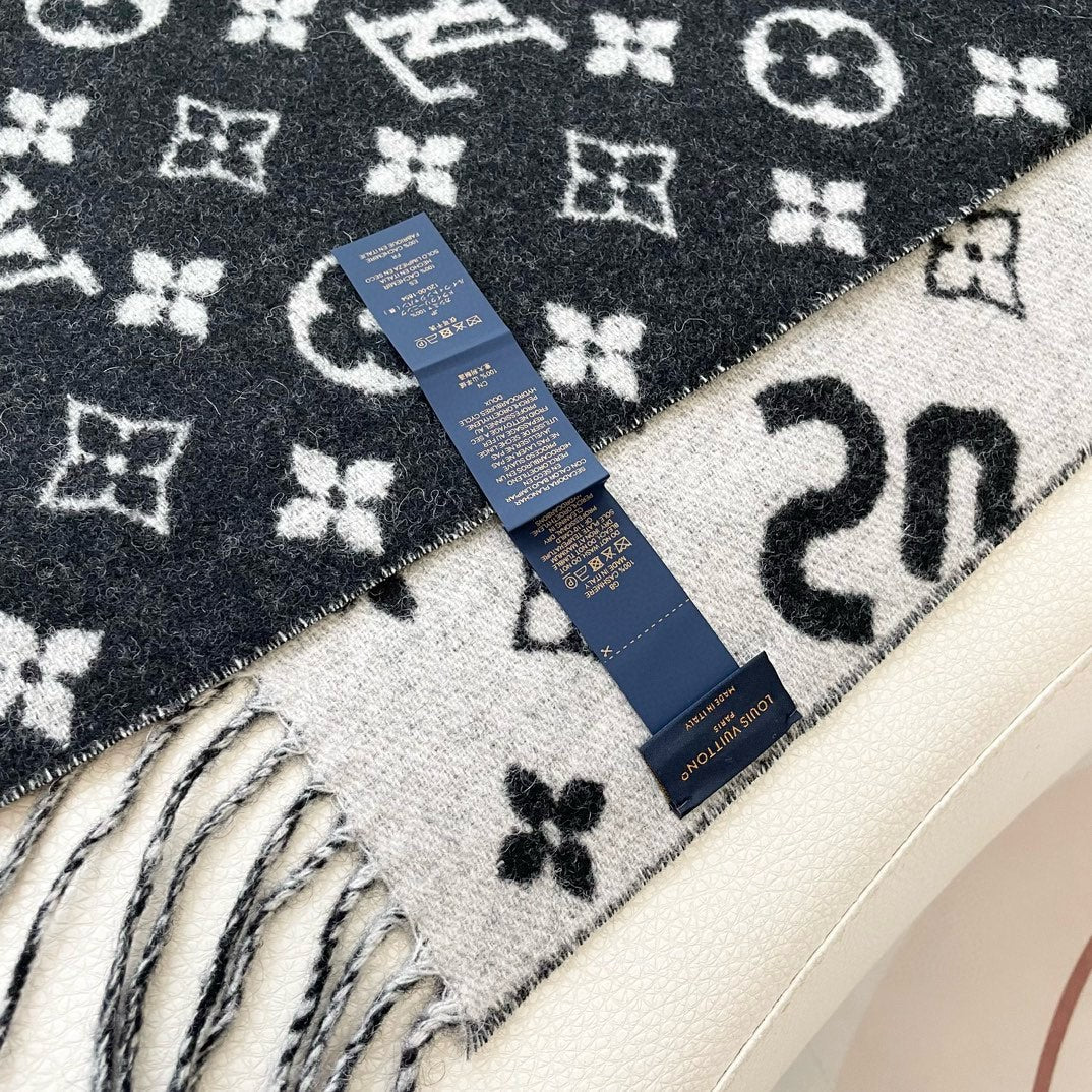 SUPREME X MONOGRAM 180 CM SCARF IN BLACK WOOL AND CASHMERE 392943 mysite