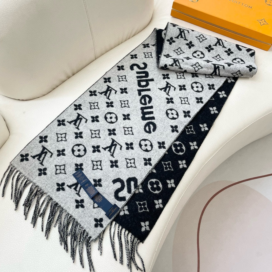 SUPREME X MONOGRAM 180 CM SCARF IN BLACK WOOL AND CASHMERE 392943 mysite