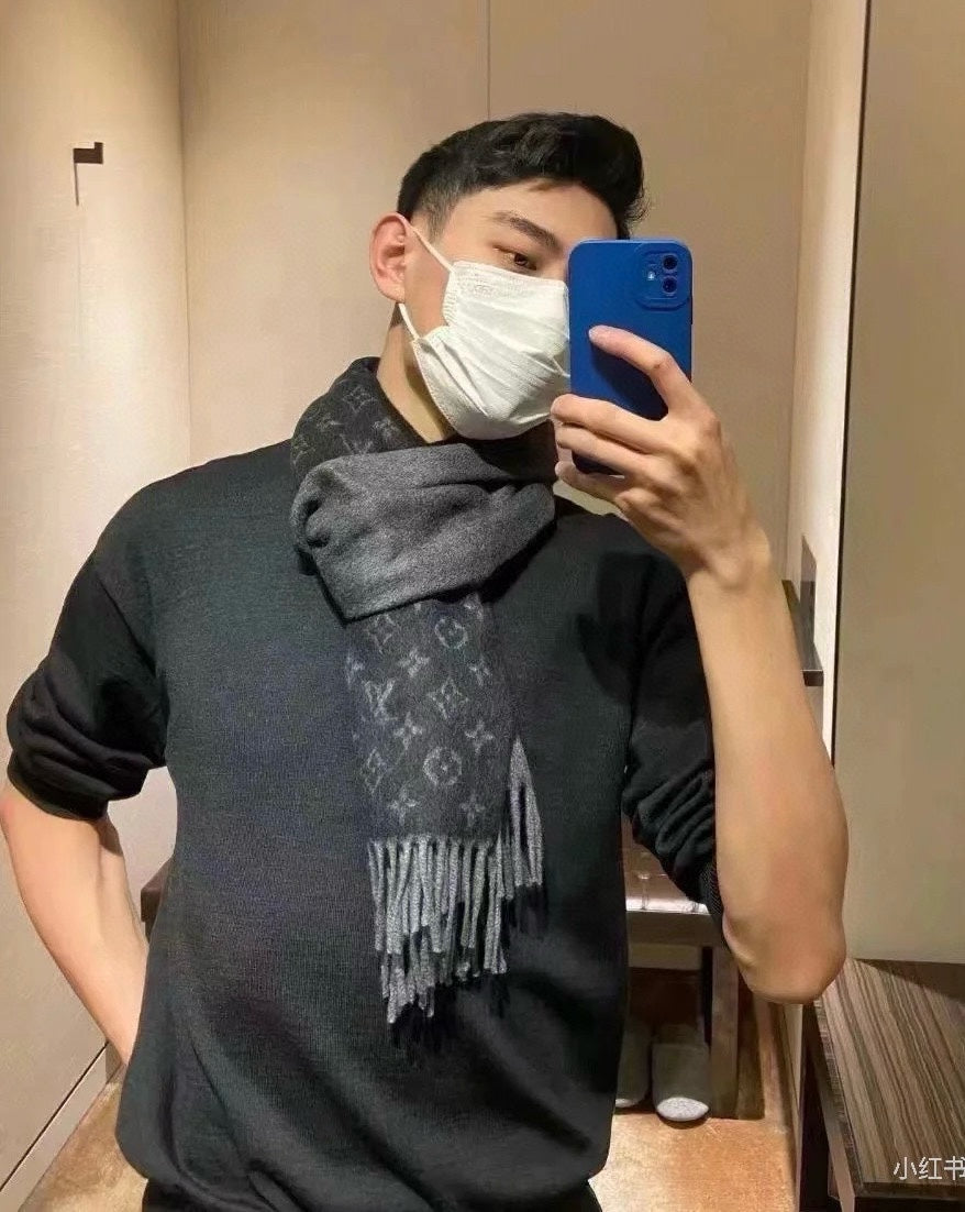 MONOGRAM GRADIENT 180 CM SCARF BLACK CASHMERE 392957 mysite