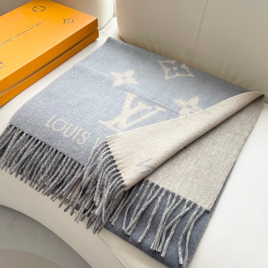 REYKJAVIK GRADIENT SCARF 220 CM IN DOVE GRAY MIX CAMEL BROWN CASHMERE 399737 mysite