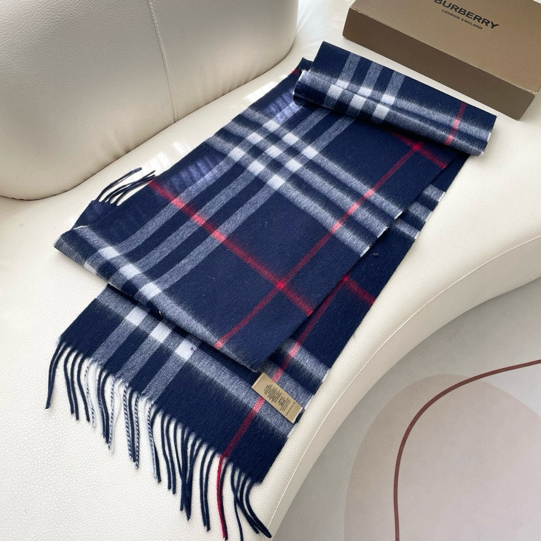 CHECK SCARF 180 CM IN INDIGO BLUE MIX WHITE CASHMERE 405480 mysite