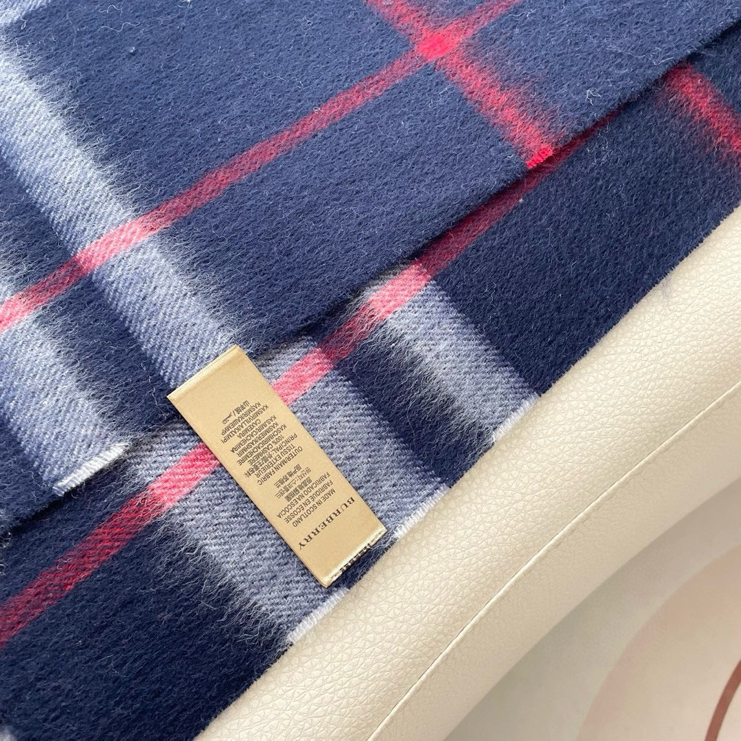 CHECK SCARF 180 CM IN INDIGO BLUE MIX WHITE CASHMERE 405480 mysite