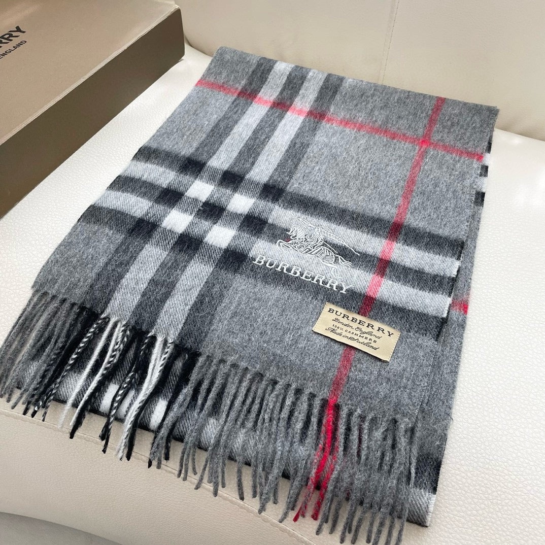 CHECK SCARF 180 CM IN SMOKE GRAY MIX BLACK CASHMERE 405482 mysite