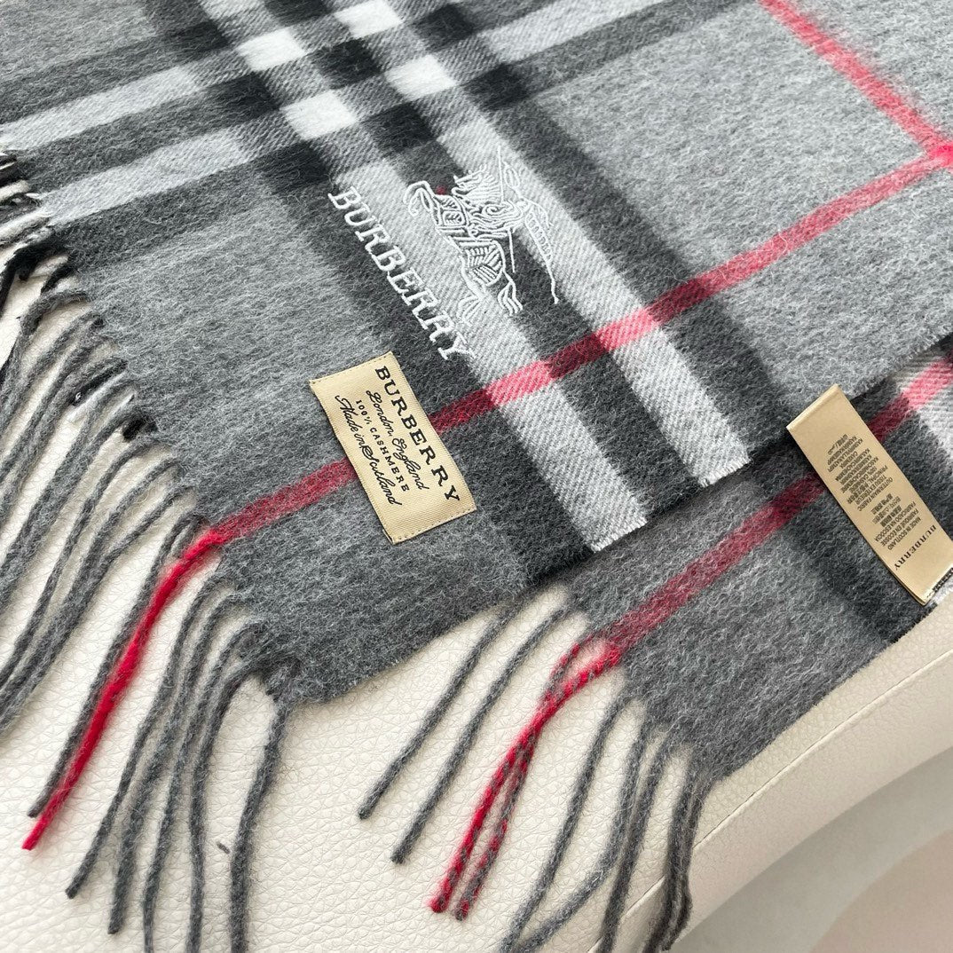 CHECK SCARF 180 CM IN SMOKE GRAY MIX BLACK CASHMERE 405482 mysite