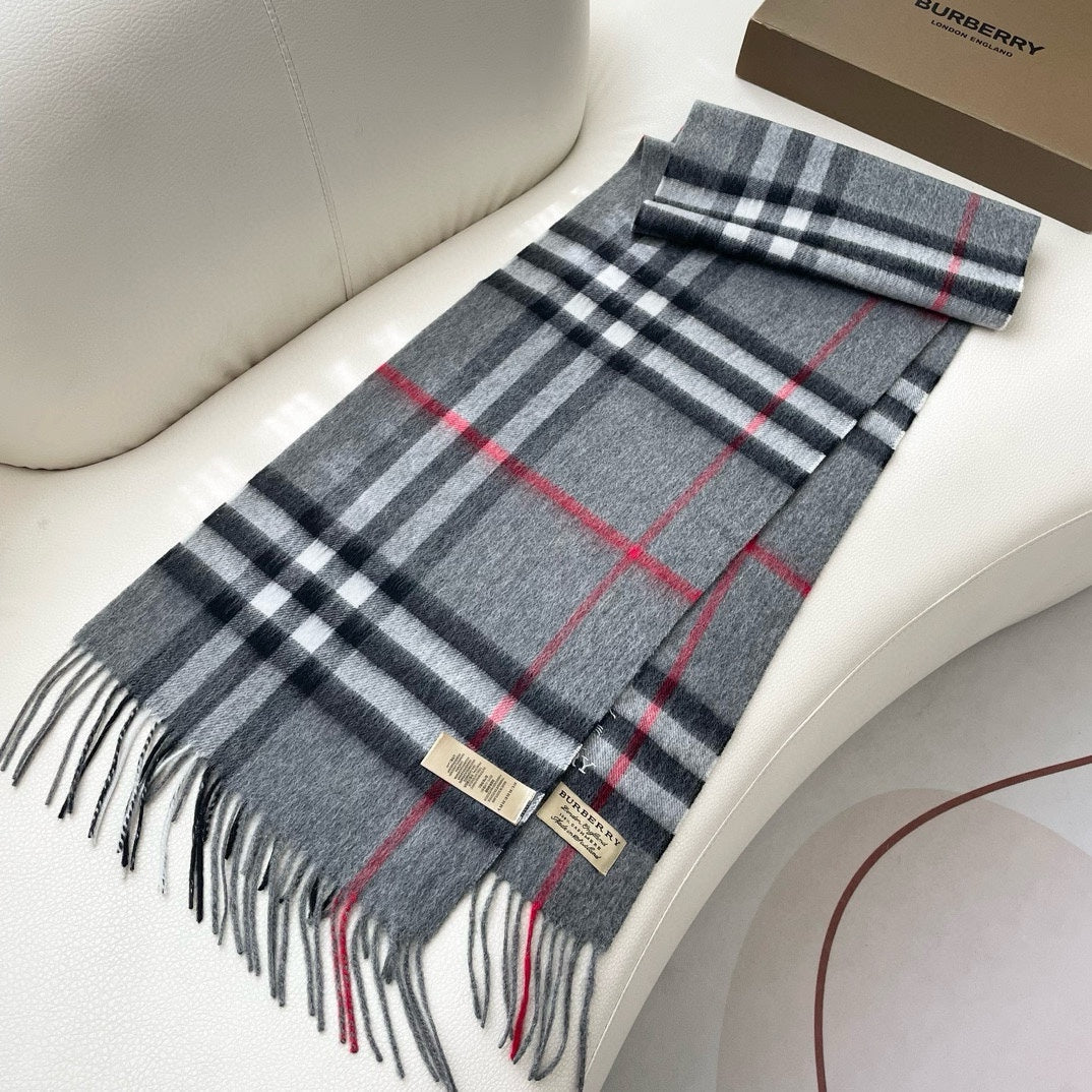 CHECK SCARF 180 CM IN SMOKE GRAY MIX BLACK CASHMERE 405482 mysite