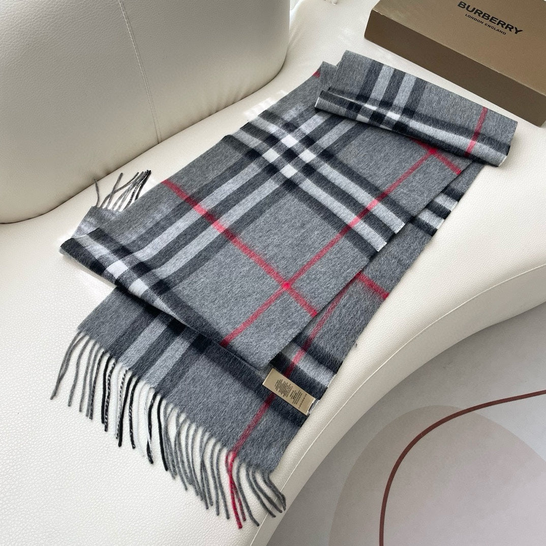 CHECK SCARF 180 CM IN SMOKE GRAY MIX BLACK CASHMERE 405482 mysite