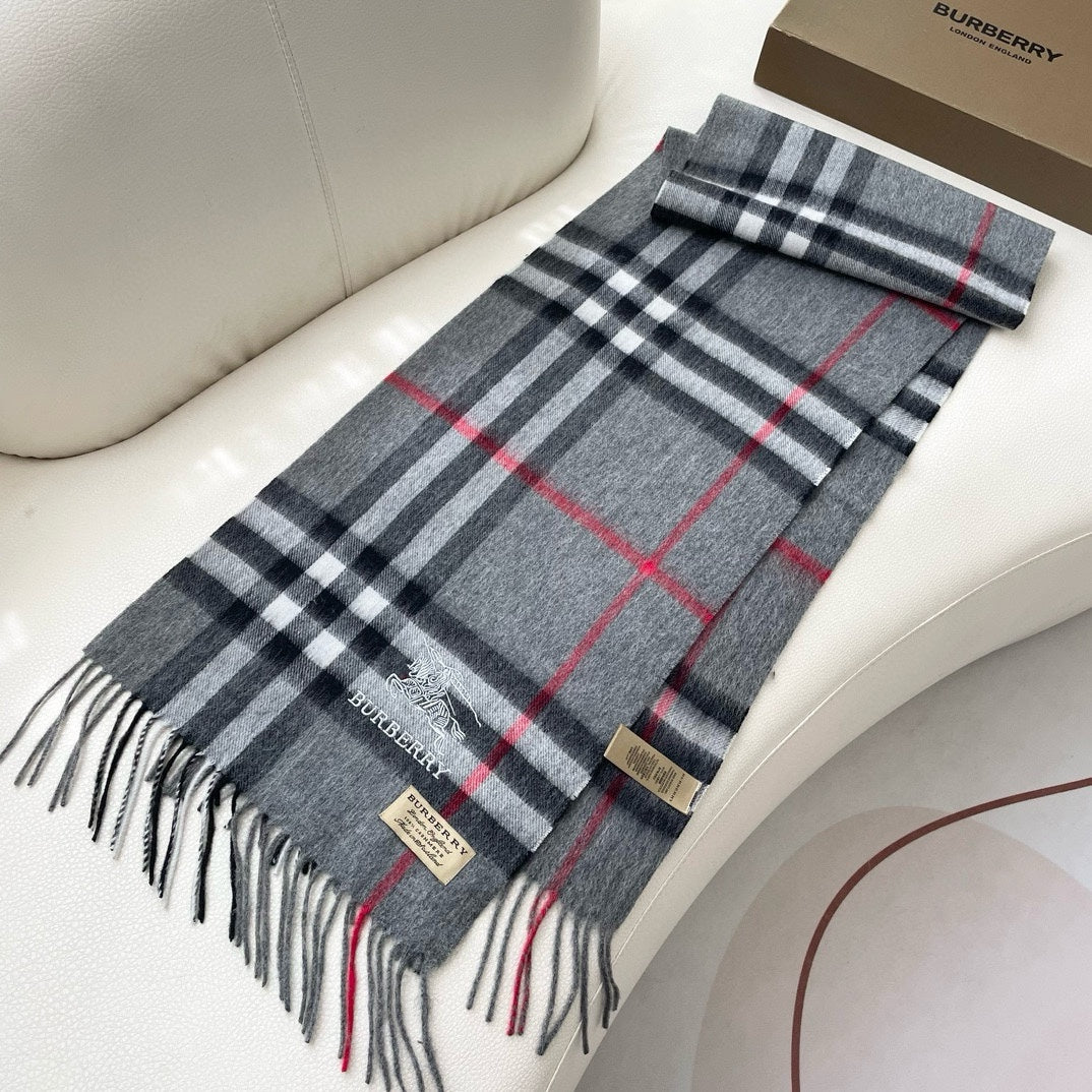 CHECK SCARF 180 CM IN SMOKE GRAY MIX BLACK CASHMERE 405482 mysite