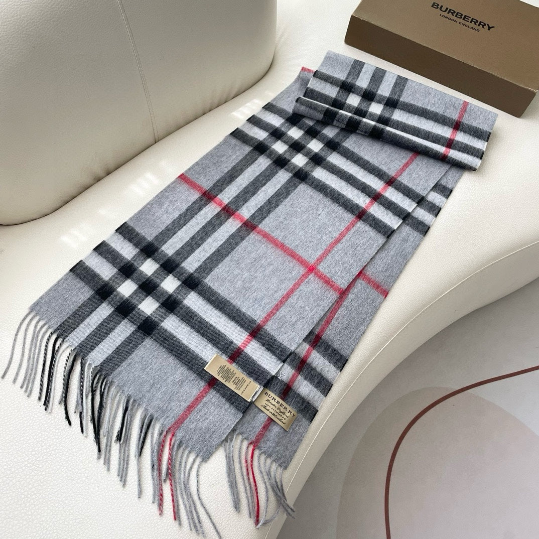 CHECK SCARF 180 CM IN PASTEL GRAY MIX BLACK CASHMERE 405483 mysite