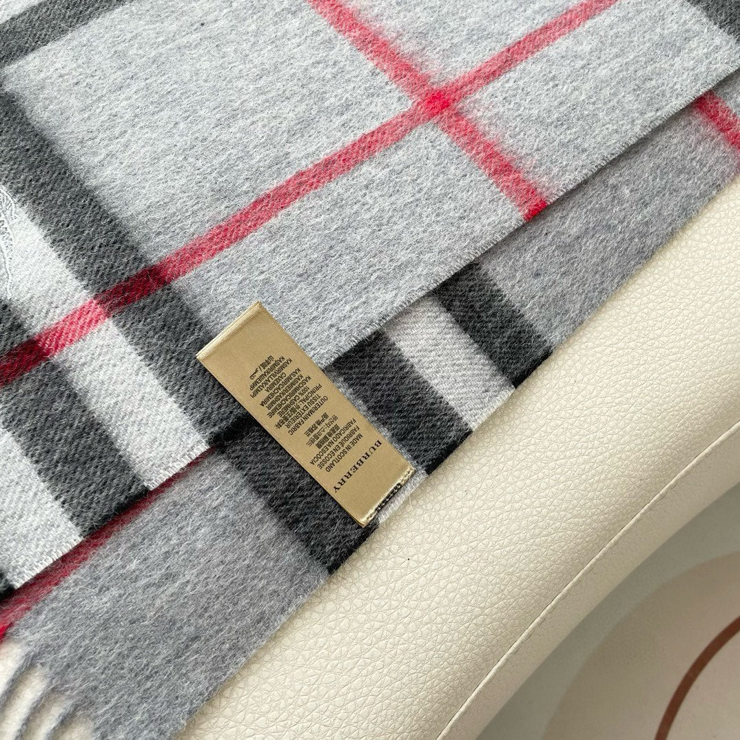 CHECK SCARF 180 CM IN PASTEL GRAY MIX BLACK CASHMERE 405483 mysite