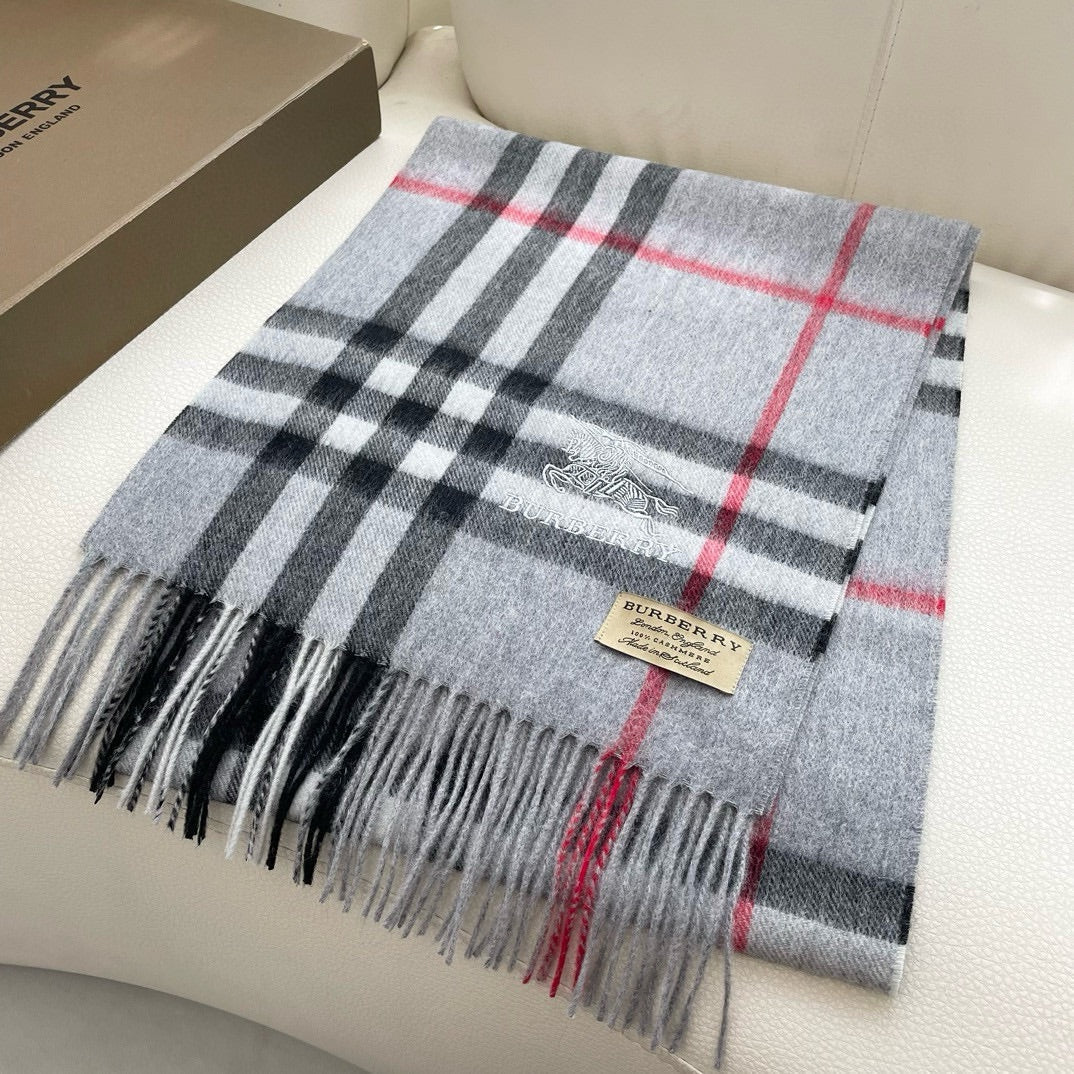 CHECK SCARF 180 CM IN PASTEL GRAY MIX BLACK CASHMERE 405483 mysite