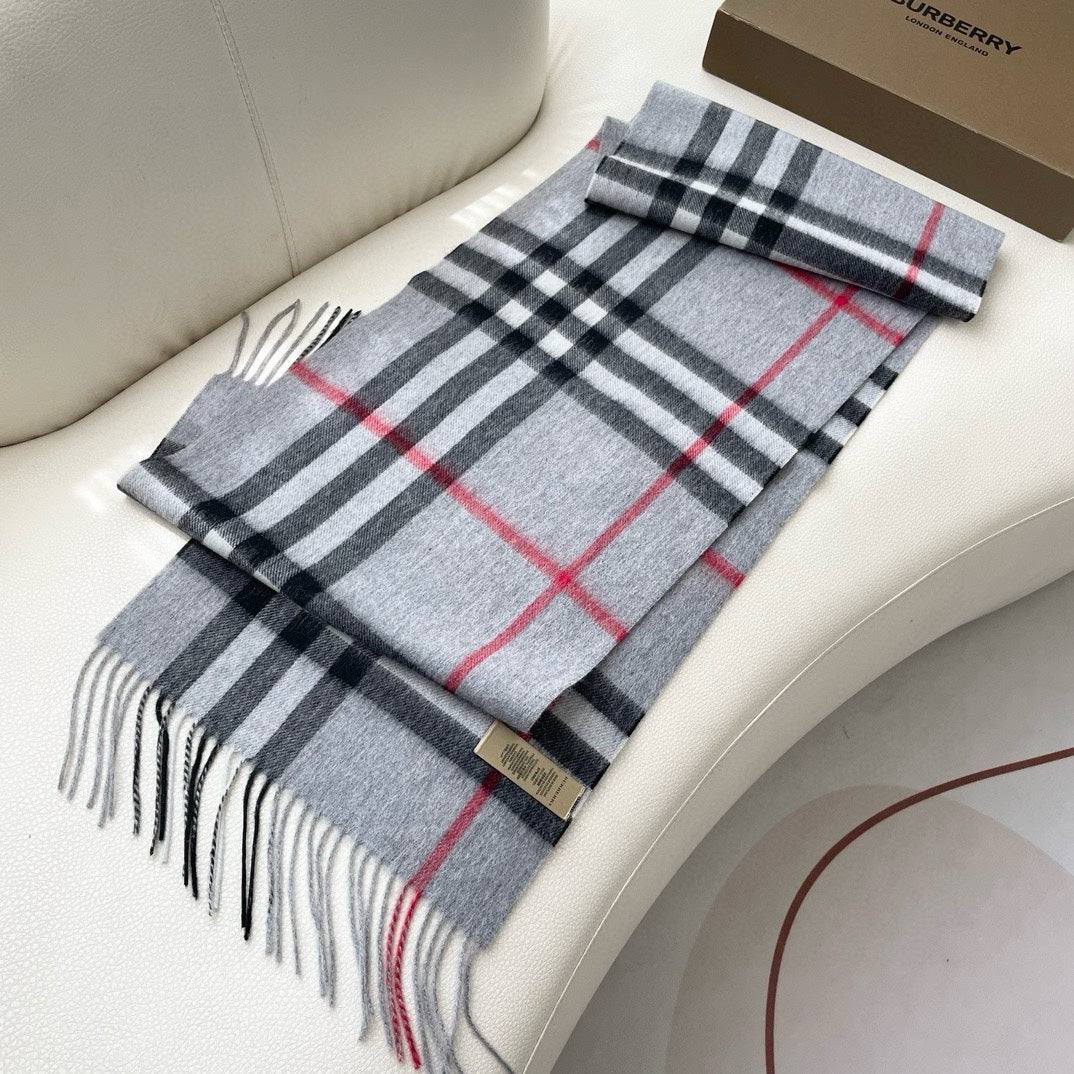 CHECK SCARF 180 CM IN PASTEL GRAY MIX BLACK CASHMERE 405483 mysite