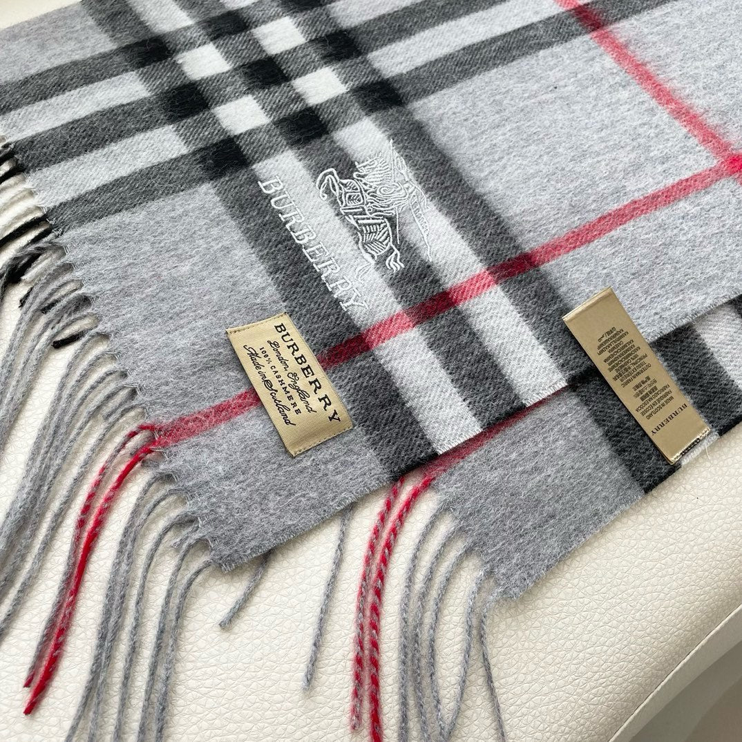 CHECK SCARF 180 CM IN PASTEL GRAY MIX BLACK CASHMERE 405483 mysite
