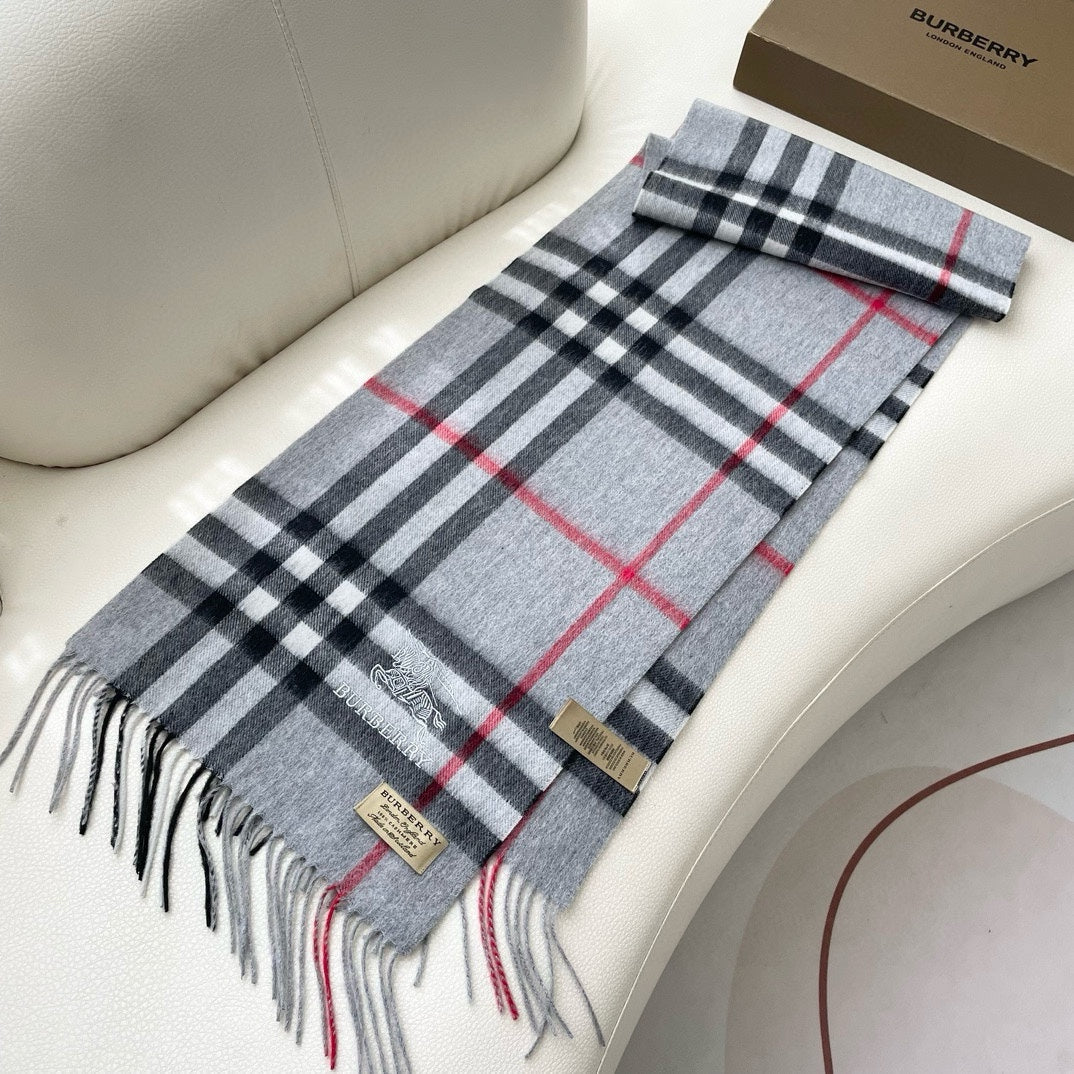 CHECK SCARF 180 CM IN PASTEL GRAY MIX BLACK CASHMERE 405483 mysite