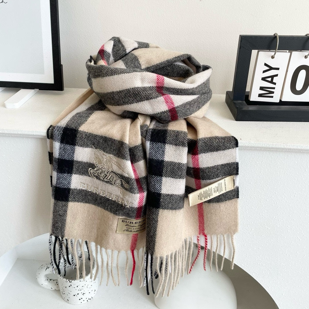 CHECK SCARF 180 CM IN SAND BROWN MIX BLACK CASHMERE 405485 mysite