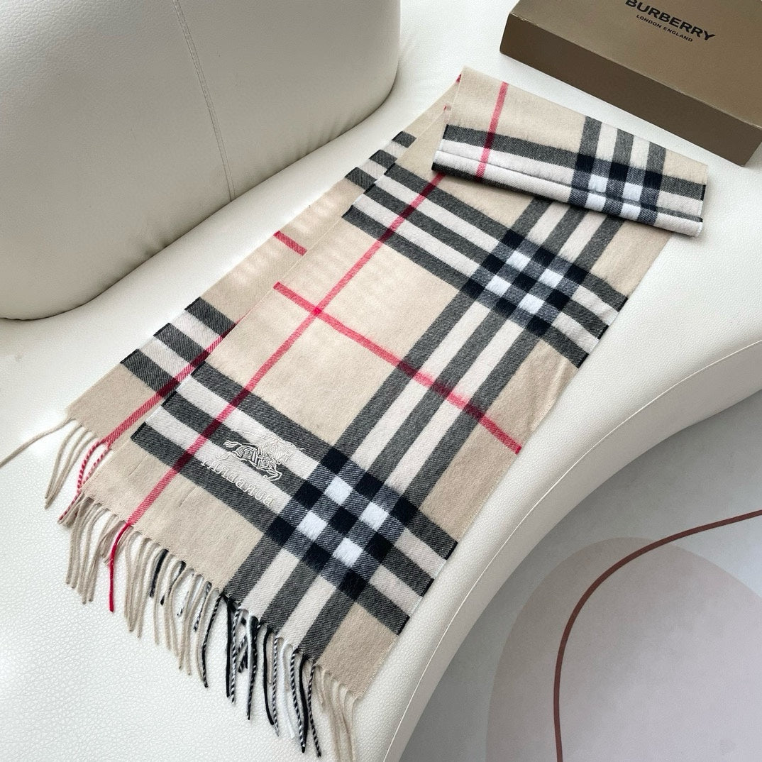 CHECK SCARF 180 CM IN SAND BROWN MIX BLACK CASHMERE 405485 mysite