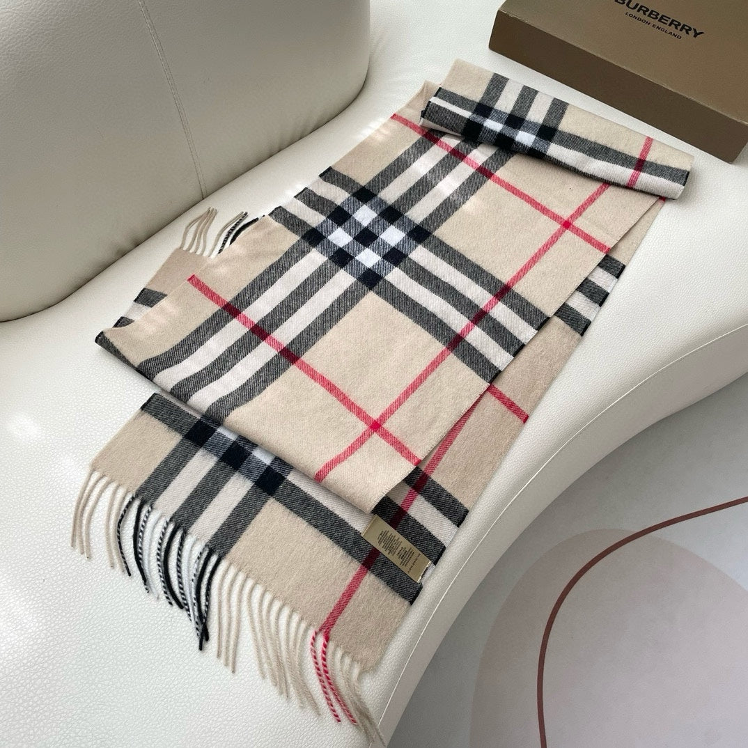 CHECK SCARF 180 CM IN SAND BROWN MIX BLACK CASHMERE 405485 mysite
