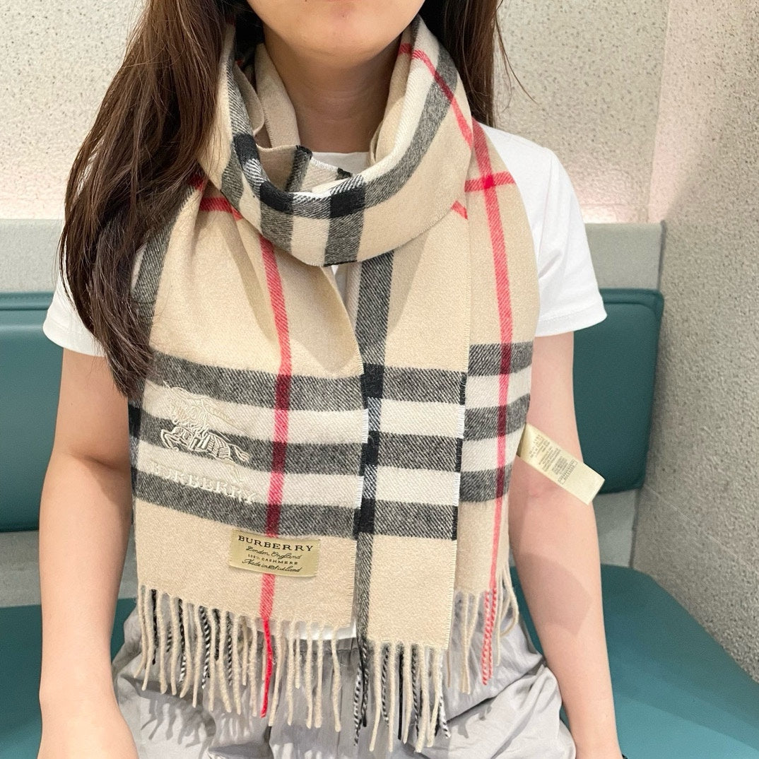 CHECK SCARF 180 CM IN SAND BROWN MIX BLACK CASHMERE 405485 mysite