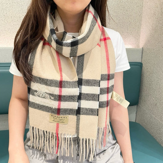 CHECK SCARF 180 CM IN SAND BROWN MIX BLACK CASHMERE 405485 mysite