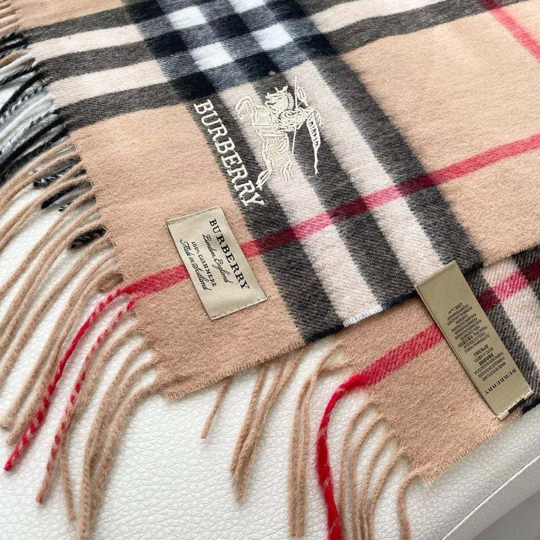 CHECK SCARF 180 CM IN CAMEL BEIGE CASHMERE 405487 mysite