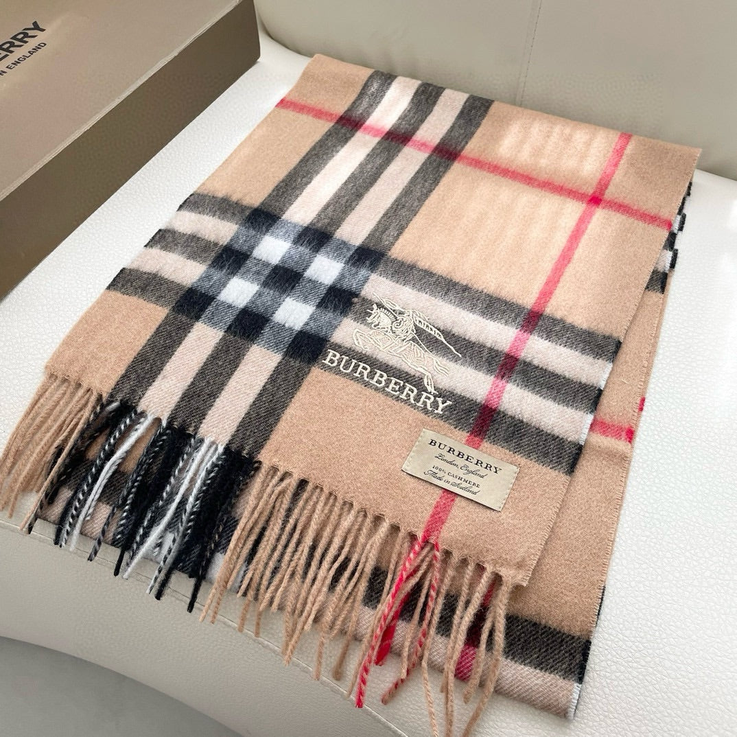 CHECK SCARF 180 CM IN CAMEL BEIGE CASHMERE 405487 mysite