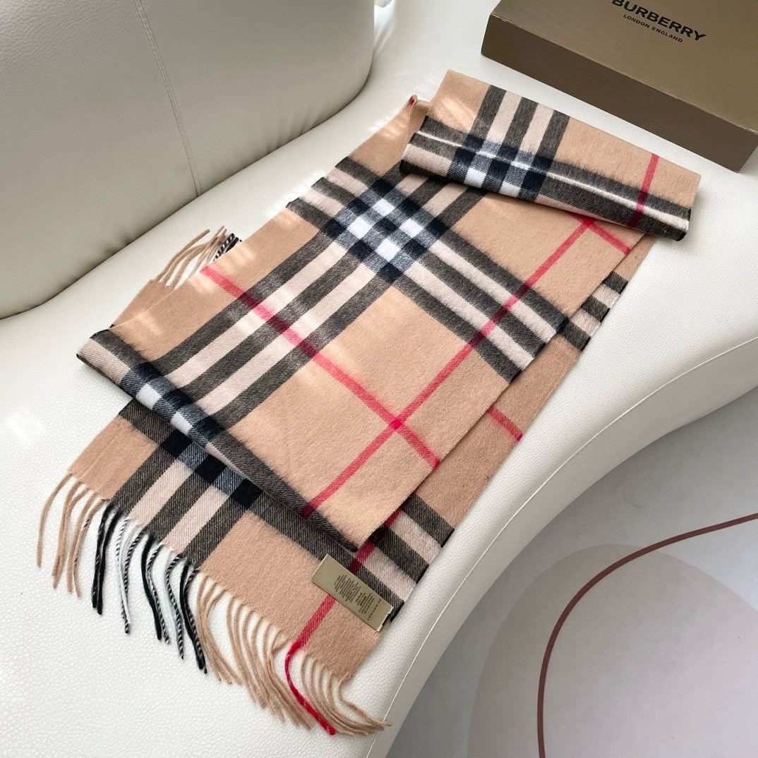 CHECK SCARF 180 CM IN CAMEL BEIGE CASHMERE 405487 mysite