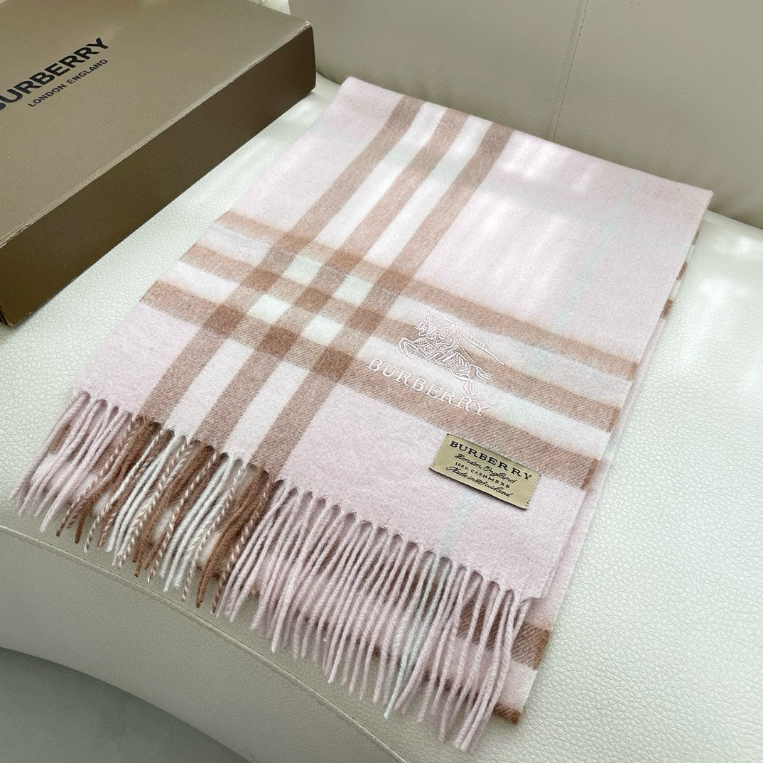 CHECK SCARF 180 CM IN SOFT PINK MIX BROWN CASHMERE 405488 mysite