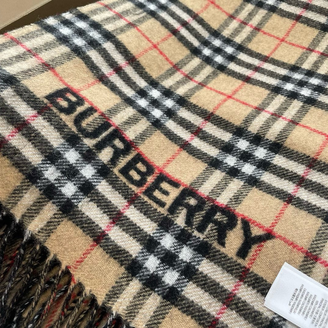 REVERSIBLE CHECK CASHMERE SCARF 180 CM BLACK AND BEIGE 405497 mysite