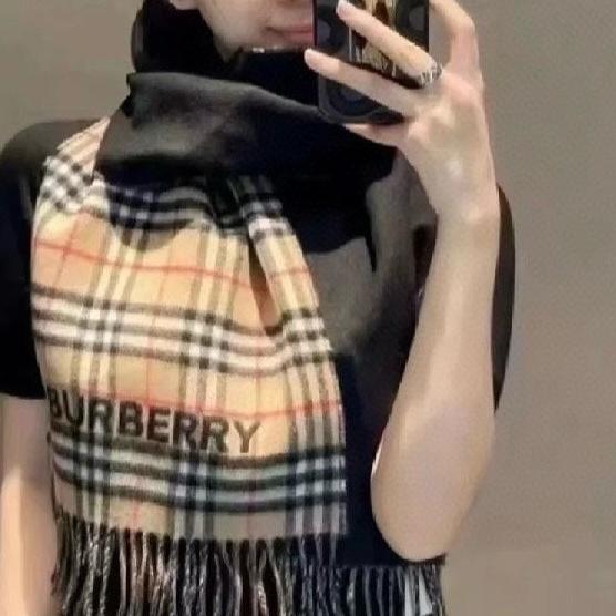REVERSIBLE CHECK CASHMERE SCARF 180 CM BLACK AND BEIGE 405497 mysite