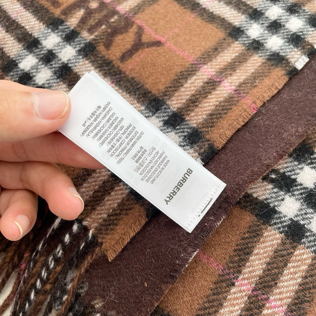 REVERSIBLE CHECK CASHMERE SCARF 180 CM CHOCOLATE BROWN 405498 mysite