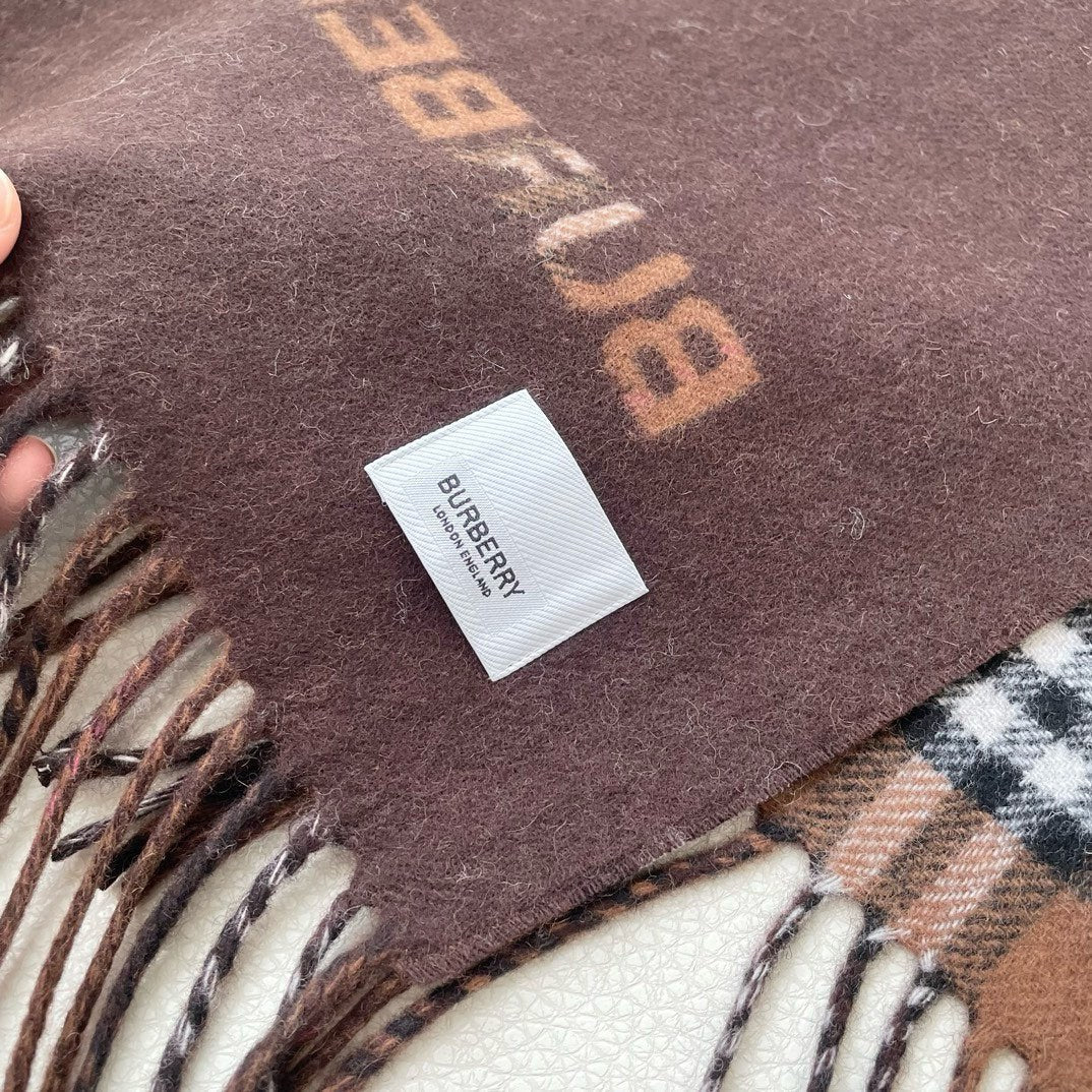 REVERSIBLE CHECK CASHMERE SCARF 180 CM CHOCOLATE BROWN 405498 mysite