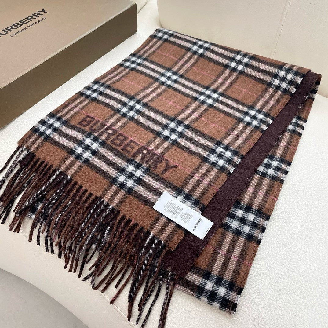 REVERSIBLE CHECK CASHMERE SCARF 180 CM CHOCOLATE BROWN 405498 mysite