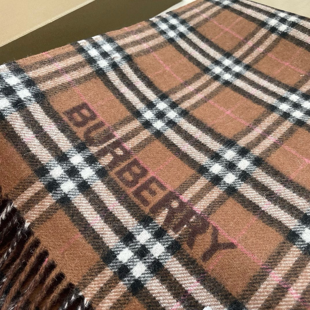 REVERSIBLE CHECK CASHMERE SCARF 180 CM CHOCOLATE BROWN 405498 mysite