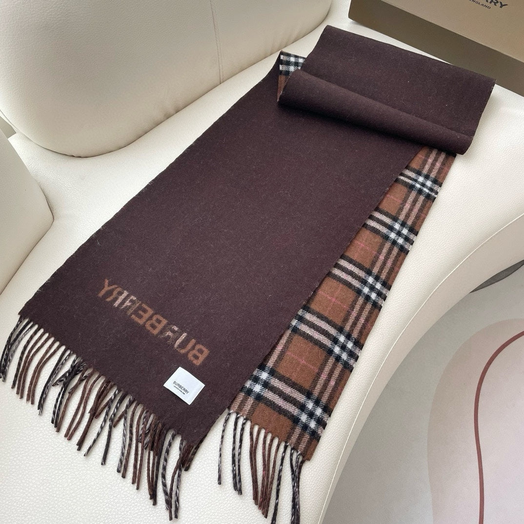 REVERSIBLE CHECK CASHMERE SCARF 180 CM CHOCOLATE BROWN 405498 mysite