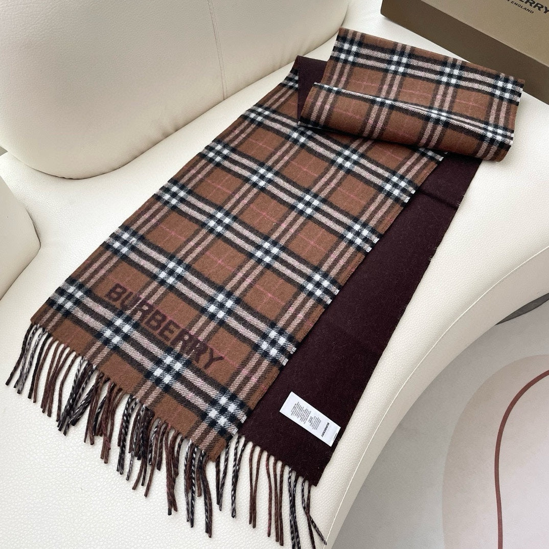REVERSIBLE CHECK CASHMERE SCARF 180 CM CHOCOLATE BROWN 405498 mysite